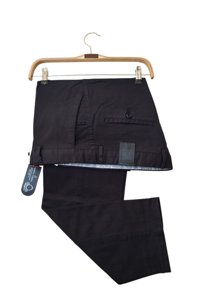 wontilotte Men's Cotton Lycra Black Color Gabardine Linen Trousers