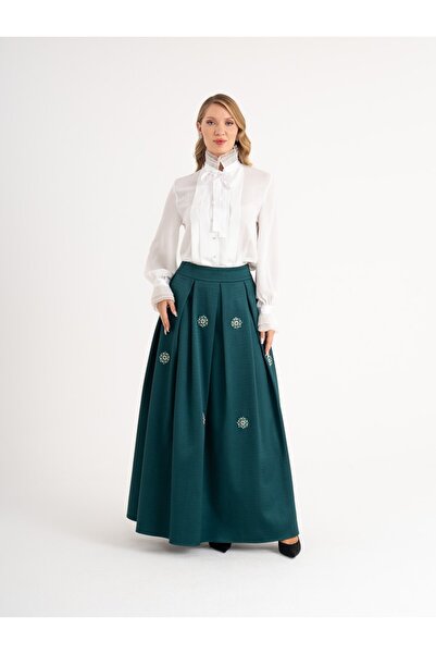 SERPİL Pileli ve Taş Detaylı Uzun Etek 40353