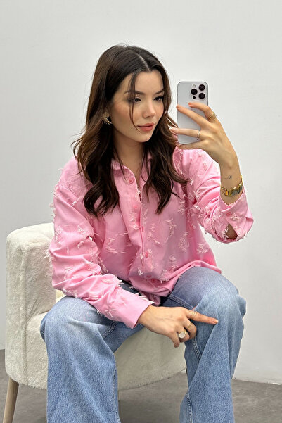Bipantolon Women's Buttoned Pink Tassel Detailed Shirt