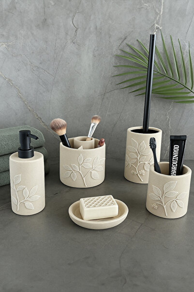 Prima Nova Leaf Bathroom Set 5 Pieces - Beige