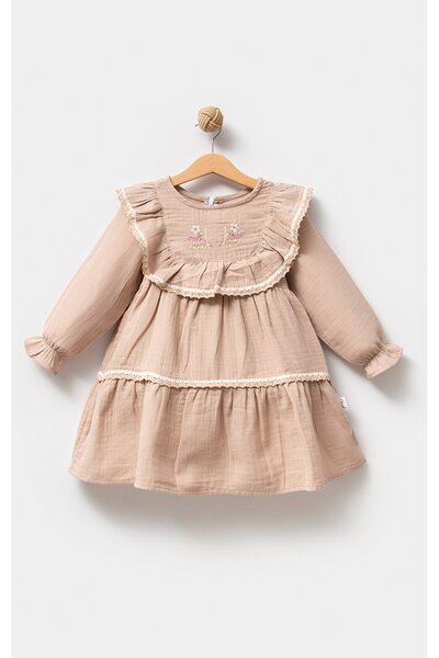 Overdo Muslin Fabric 100% Cotton Long Sleeve Girls Dress