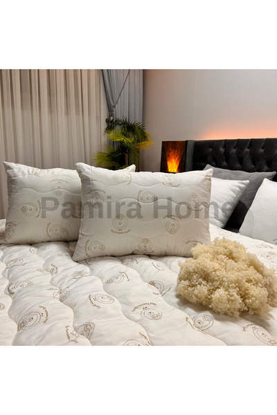 Pamira Home Çift Kişilik %100 Merinos Kuzu Yün Yorgan +2 Adet Merinos Boncuk Yün Yastık Seti