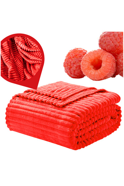 Other Red blanket 200x220cm with striped print, large and elegant bedspread.
