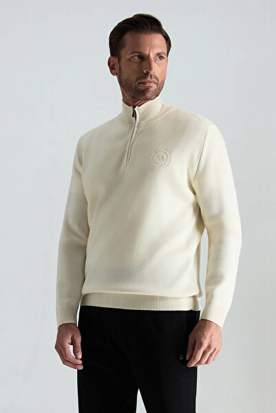 Hemington Kırık Beyaz Fermuarlı Merino Yün Activewear Triko