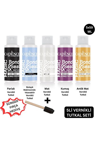 roco paper Magic Bond Seal Yapıştırıcı Seti 5li, Vernikli Tutkal, Krapon Çiçek, Kumaş ve Ahşap Tutkalı, 59 ML