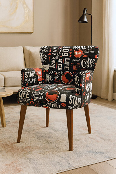 Azra Mobilya Roma Modern Tekli Koltuk Berjer - Dijital Baskılı Kumaş - Ahşap ...