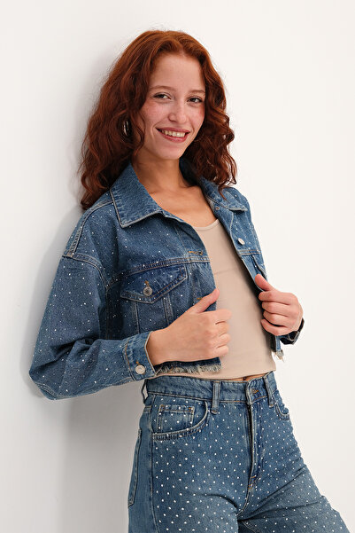 Addax Taşlı Crop Denim Ceket C5017-1
