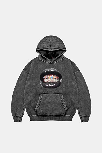 Sekizbiraltı Hanorac negru oversize unisex cu imprimeu The Last Supper Teeth,...