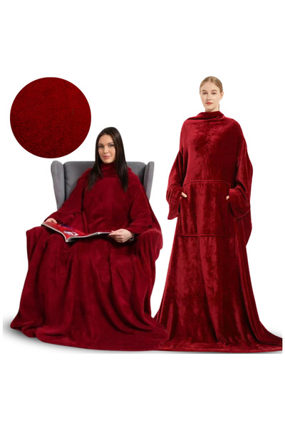 Other Blanket with Sleeves, Large Red Fur Blanket, TV Blanket, Extra Large 2-in-1 Winter Blanket