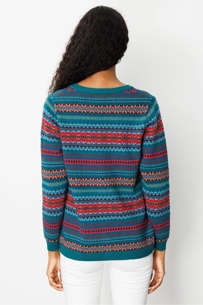 Desen Triko Women's V-Neck Jacquard Wool Cardigan Early 2000S