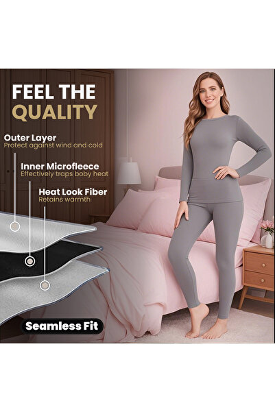 Domuik Thermal Underwear Women Heated Ultra-Soft Long Set Round Neck Thermal Leggings