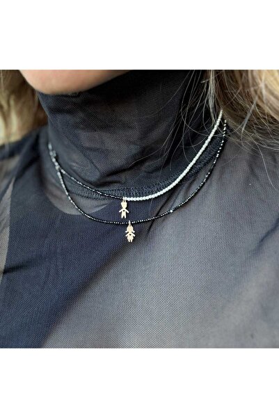 ohmygod jewelry Colier din argint 925 cu spinel negru și pandantiv fetiță