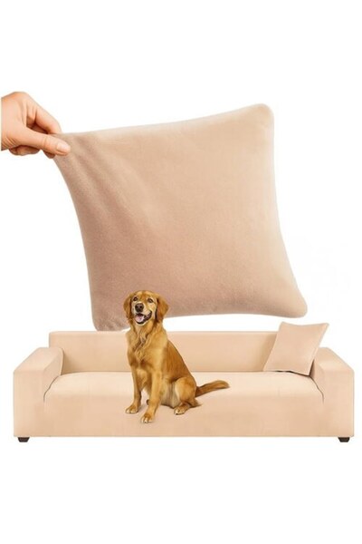 SMARTECH Elastic Velvet Sofa Cover 190-230 cm, Waterproof + Pillowcase, Cream