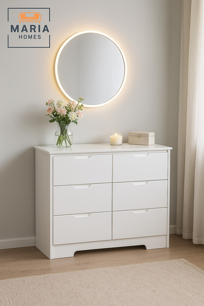 MARIA HOMES White 6-Drawer Storage Cabinet – Modern Wooden Dresser Organizer 80×48×80 cm