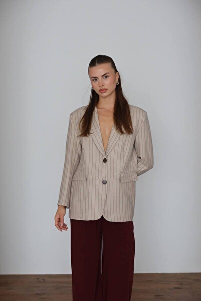 TRİNİTY Striped Navy Blue Blazer Jacket