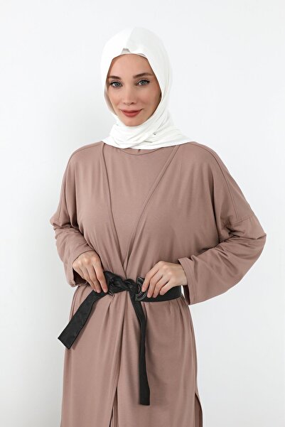 Aisha's Design Combed Cotton Boneli Ready-Made Combed Cotton Hooded Shawl Two-Piece Set, Ps-57, Cream