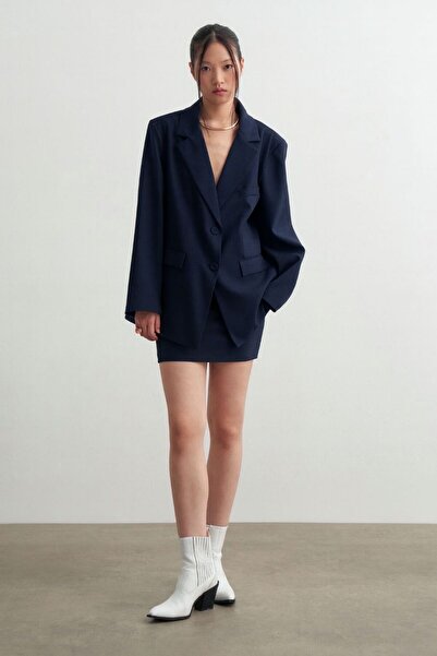 TRİNİTY طقم سترة وتنورة نسائي باللون الأزرق الداكن