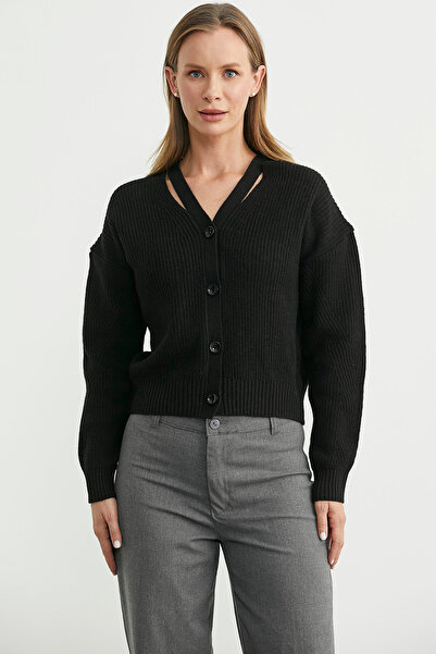 Sementa Cardigan tricotat cu nasturi cu detaliu la guler - Negru