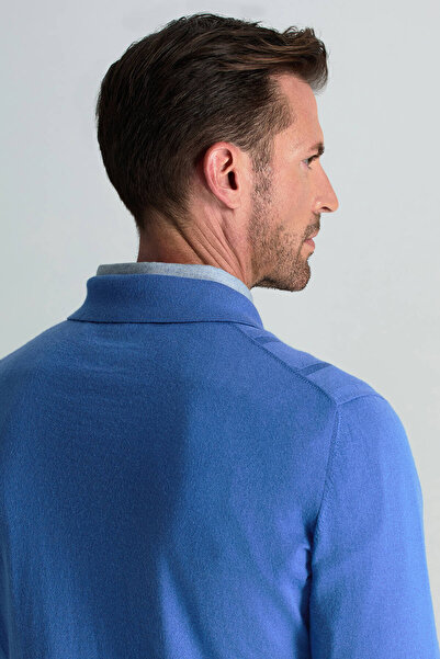 Hemington Saf Kaşmir Polo Yaka Şerit Desenli Mavi Triko