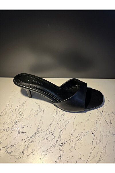 VEYİS USTA Black Leather Heeled Slippers