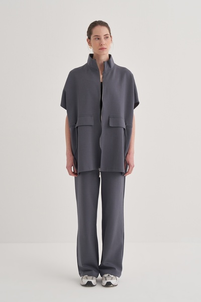 EBU Prive Kadın İnterlok Oversize Yelek Pantolon Takım Füme