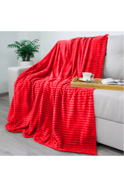 Other Red blanket 200x220cm with striped print, large and elegant bedspread.