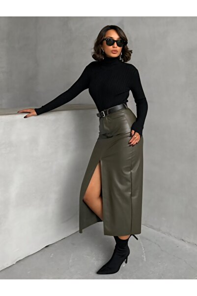 TOPSHOW Fusta cu fanta din piele artificiala