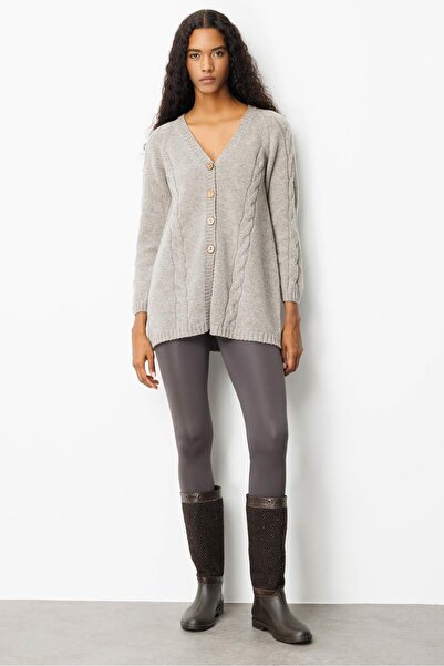 Desen Triko Γυναικεία ζακέτα με λαιμόκοψη σε σχήμα V, πλεκτή μακριά μάλλινη ζακέτα βιζόν