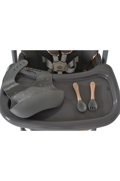 Moni Lindo height-adjustable dining chair, foldable, 2 trays, bib, spoon, fork included