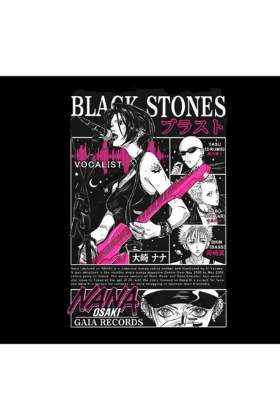 fame-stoned Black Stones Nana Printed Unisex 100% Cotton Black T-Shirt