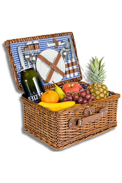 Other Coș de picnic din răchită pentru 4 persoane, set de tacâmuri, cadou pentru o excursie romantică