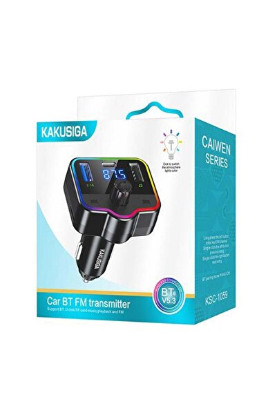 KAKUSİGA FM Modulator & Car Charger 2 in 1, KSC-1059, 2.1A, Type-C + 2xUSB, RGB LED, Black