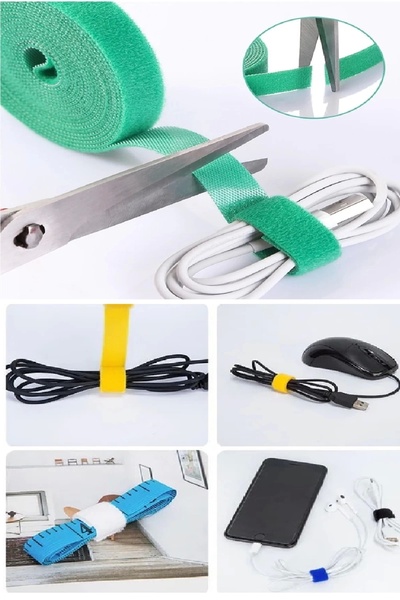 ÇERÇİCİ Cuttable Cable Holder Headphone Mouse Airfry Hook and Loop Stabilizer Cable Organizer for Home Office