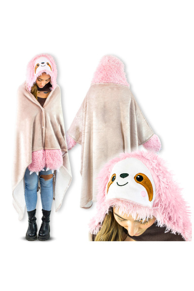 Other Blanket with buttons, hood, sleeves, sloth, pink, buttoned, warm