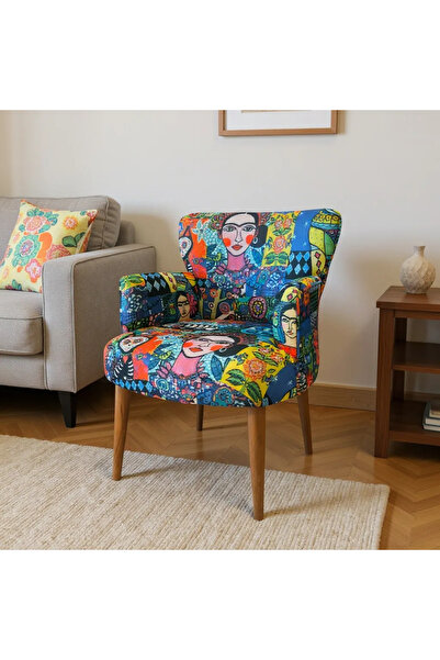 Azra Mobilya Roma Modern Tekli Koltuk Berjer - Dijital Baskılı Kumaş - Ahşap ...