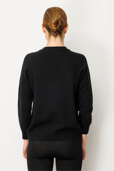 Desen Triko Women's V-Neck Short Wool Cardigan Black