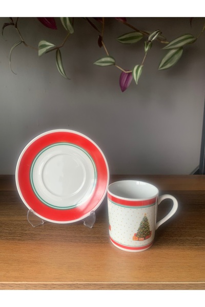 FERMATO New Year-Christmas Pine Tree Model 4 Piece 2 Person Porcelain Turkish...