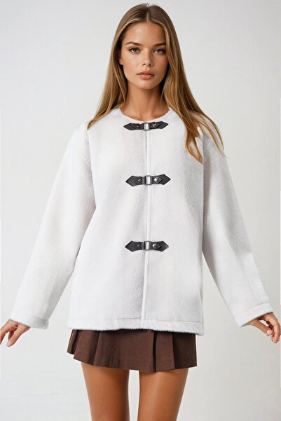 VAGGON Women's Ecru Snap Closure Lined Tassel Jacket Vs01009