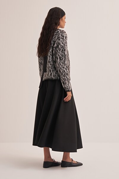 EBU Prive Women's Leopard Patterned Knitwear Cardigan Gray Black