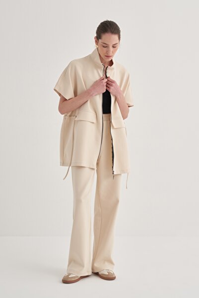 EBU Prive Жіночий інтерлок оверсайз жилет і штани, бежевий