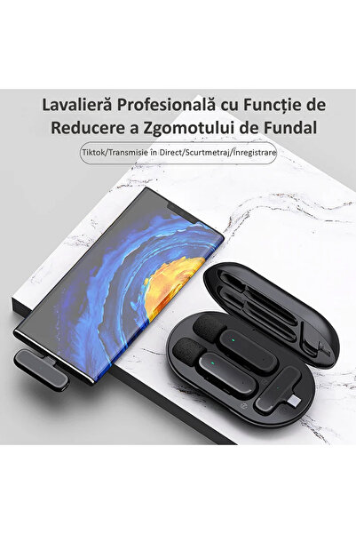 ENZIRO Set 2 Microfoane Lavaliera Wireless, Plug and Play, Noise Canceling, Type C, Adaptor Apple si USB