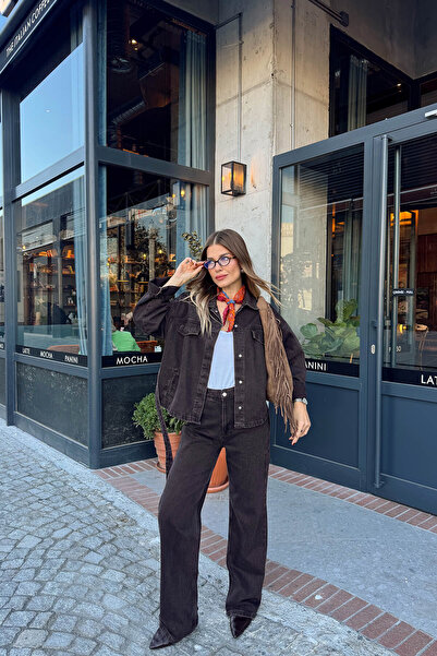 Sue Store Bitter Brown Wash Jacket Pants Denim Set