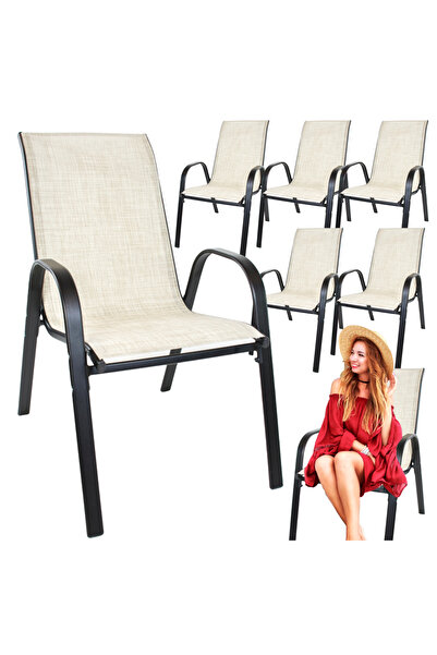 Other Set of 6 metal garden chairs for balcony, terrace and garden in beige