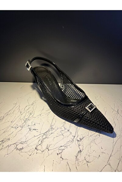 VEYİS USTA Open Back Short Heel Mesh Stiletto 6 cm Tpk Length