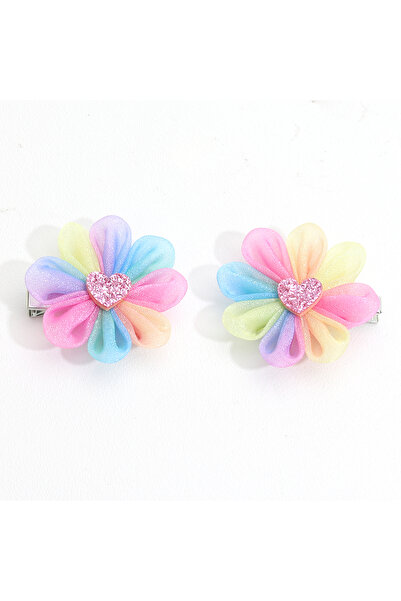 Choice HALL651 2pcs/set Rainbow Flower Hair Clips For Girls Fashion Sequin Ha...