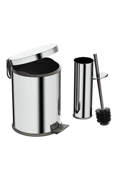 AQUA BAGNO Basic Set - Klozet Fırçası + Çöp Kovası 5 L, 2 Parça, Parlak Krom ...