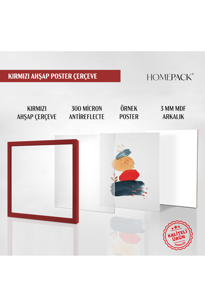 HOMEPACK 20X20 cm Red Wooden Framed Poster Frame, 3 Pieces Blank Frame, Red-Frame-20X20