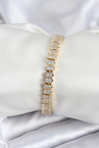 Epilons سوار نسائي من سلسلة Bfs Pirinç Vip باللون الذهبي مرصع بحجر الزركون