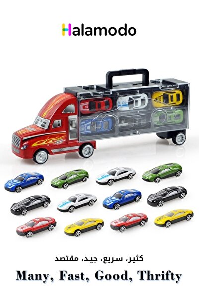 HALAMODO تحتوي شاحنة الحاويات المحاكاة للأطفال على 12 سيارة من السبائك المعدن...