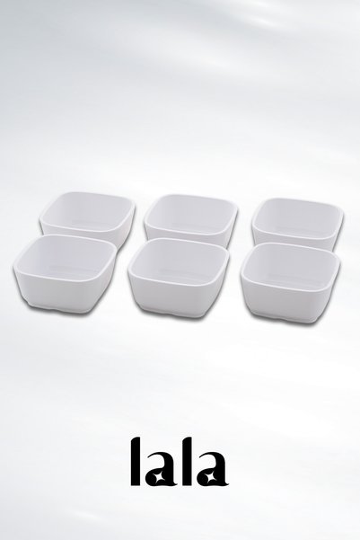 Lala Mutfak Kavi Square Bowl Set of 6 - 12X12 Cm, Melamine, Break-Resistant Soup, Salad, and Dessert Bowl